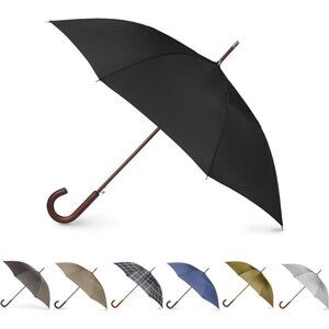 Totes Eco Auto Open Umbrella Classic Wooden J Stick Handle with Easy Grip